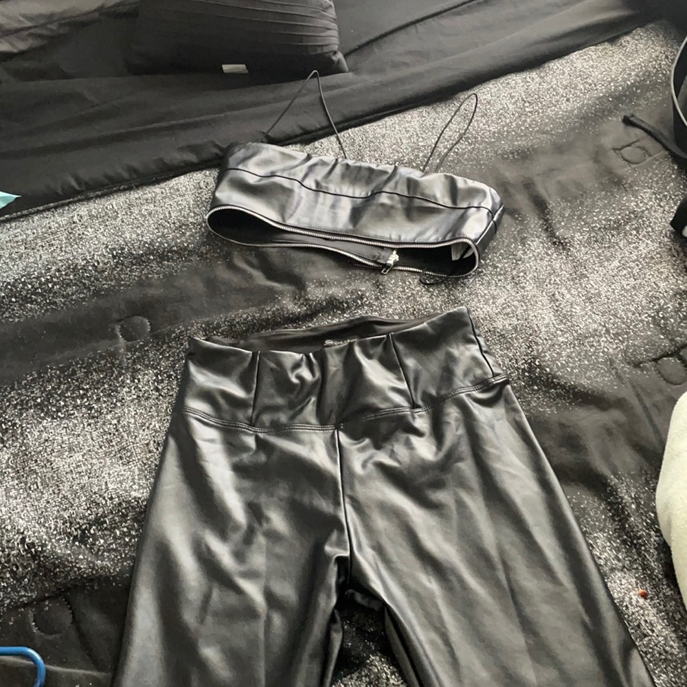 Leather black fashion nova set